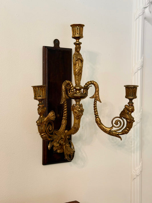 Regency Revival Gilt Bronze Figural Three-Light Wall Sconce