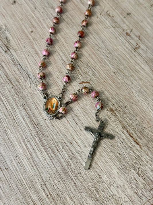 Vintage Multicolored Beaded Catholic Rosary with Our Lady of Guadalupe Medal