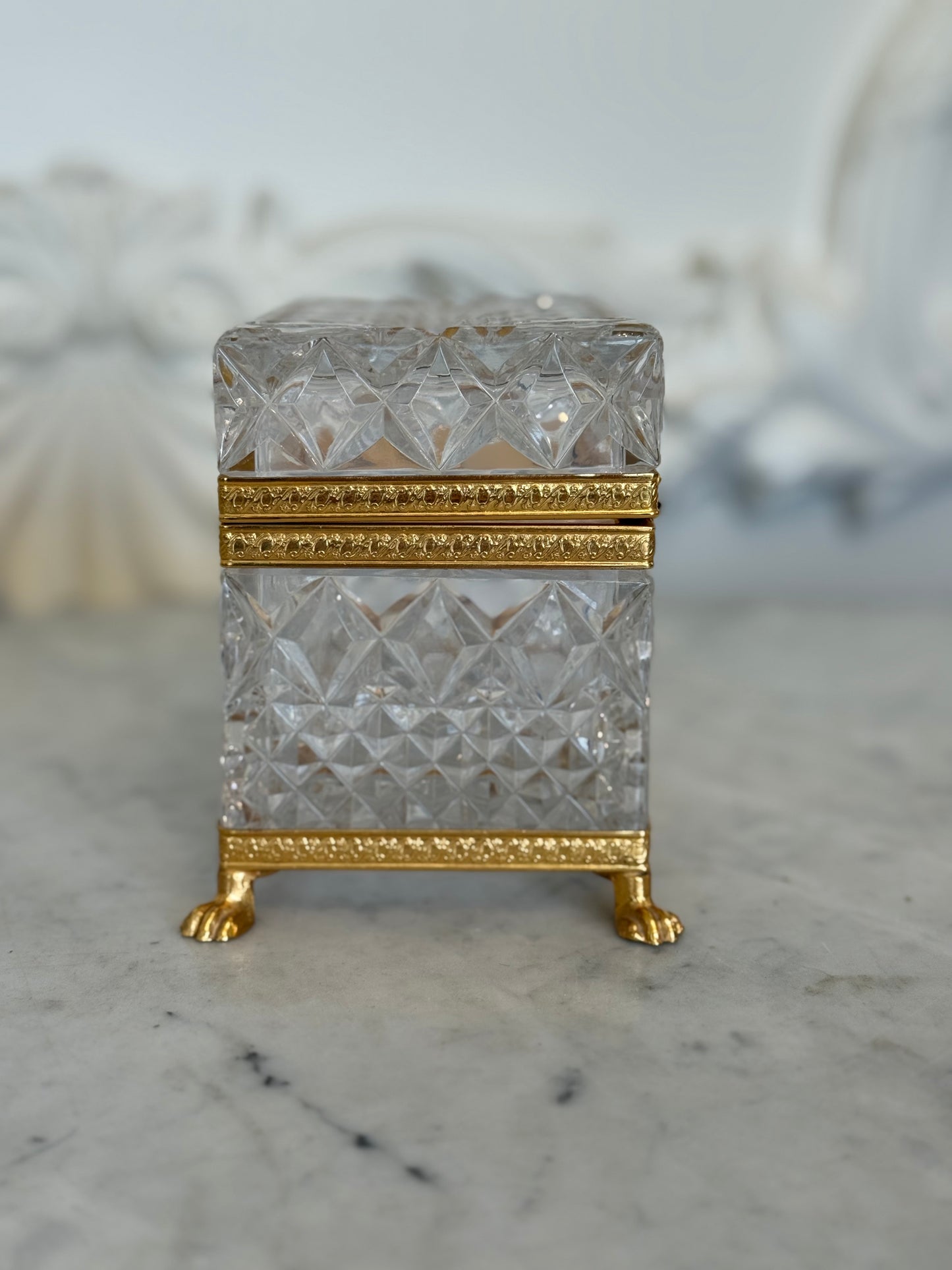 Antique Cut Crystal Jewelry Casket with Gilt Bronze Claw Feet, c. Early 1900s