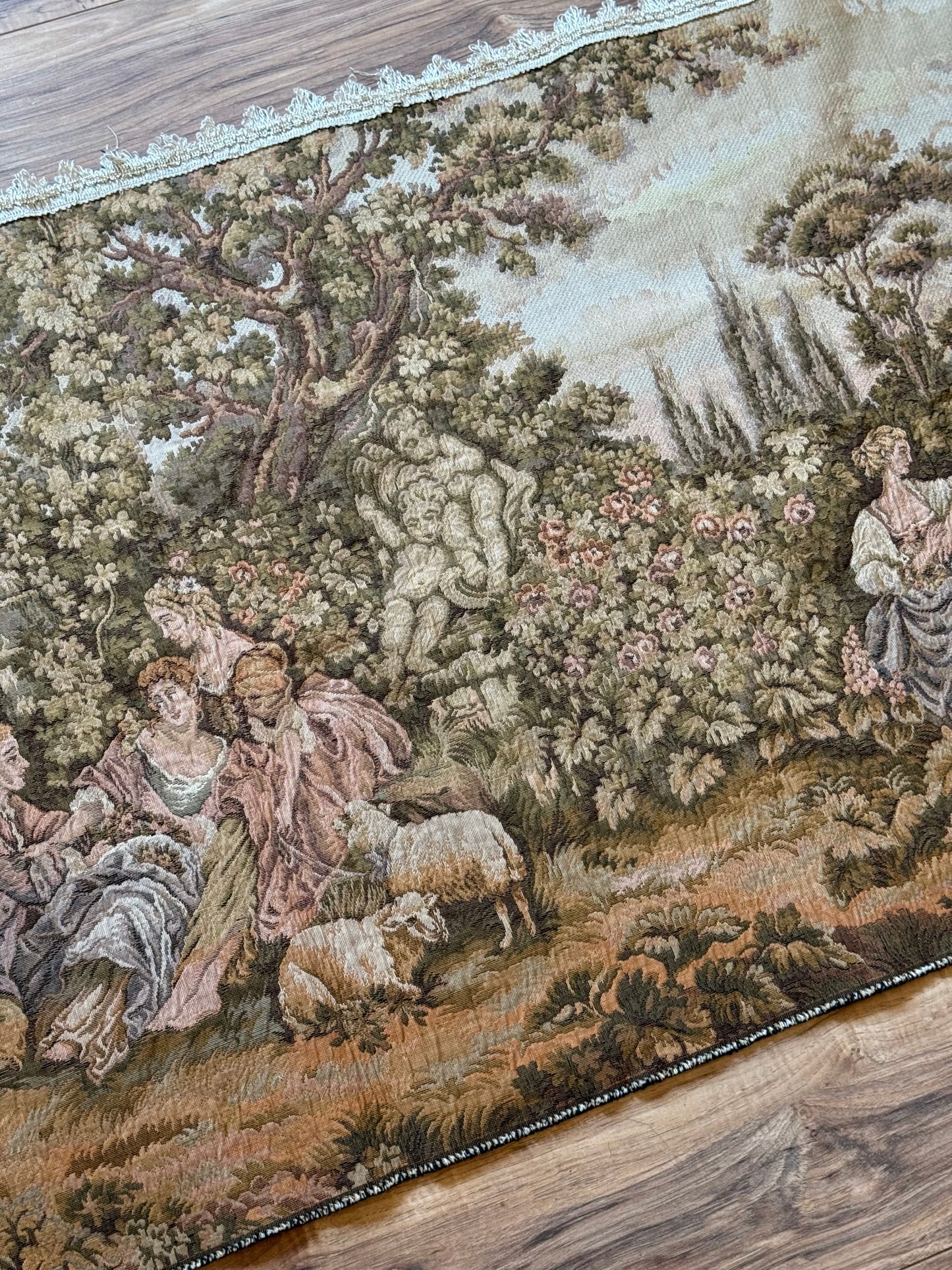 Large Vintage Pastoral Tapestry Wall Hanging, Verdure Style Landscape Textile