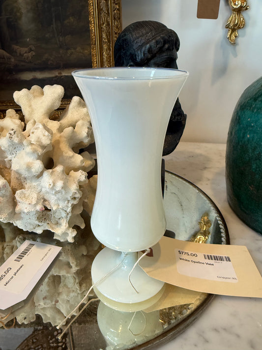 Vintage White Opaline Glass Pedestal Vase