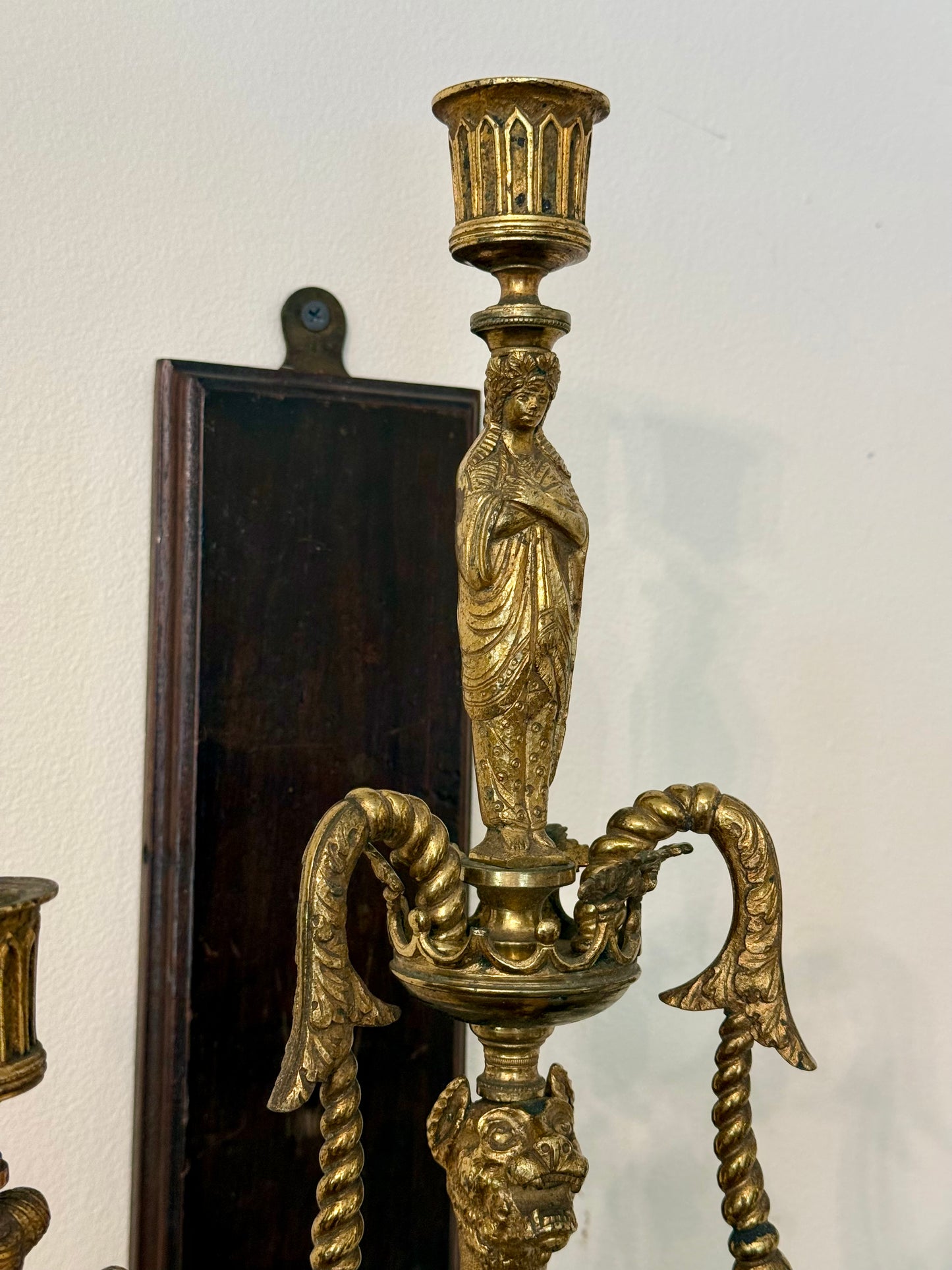 Regency Revival Gilt Bronze Figural Three-Light Wall Sconce