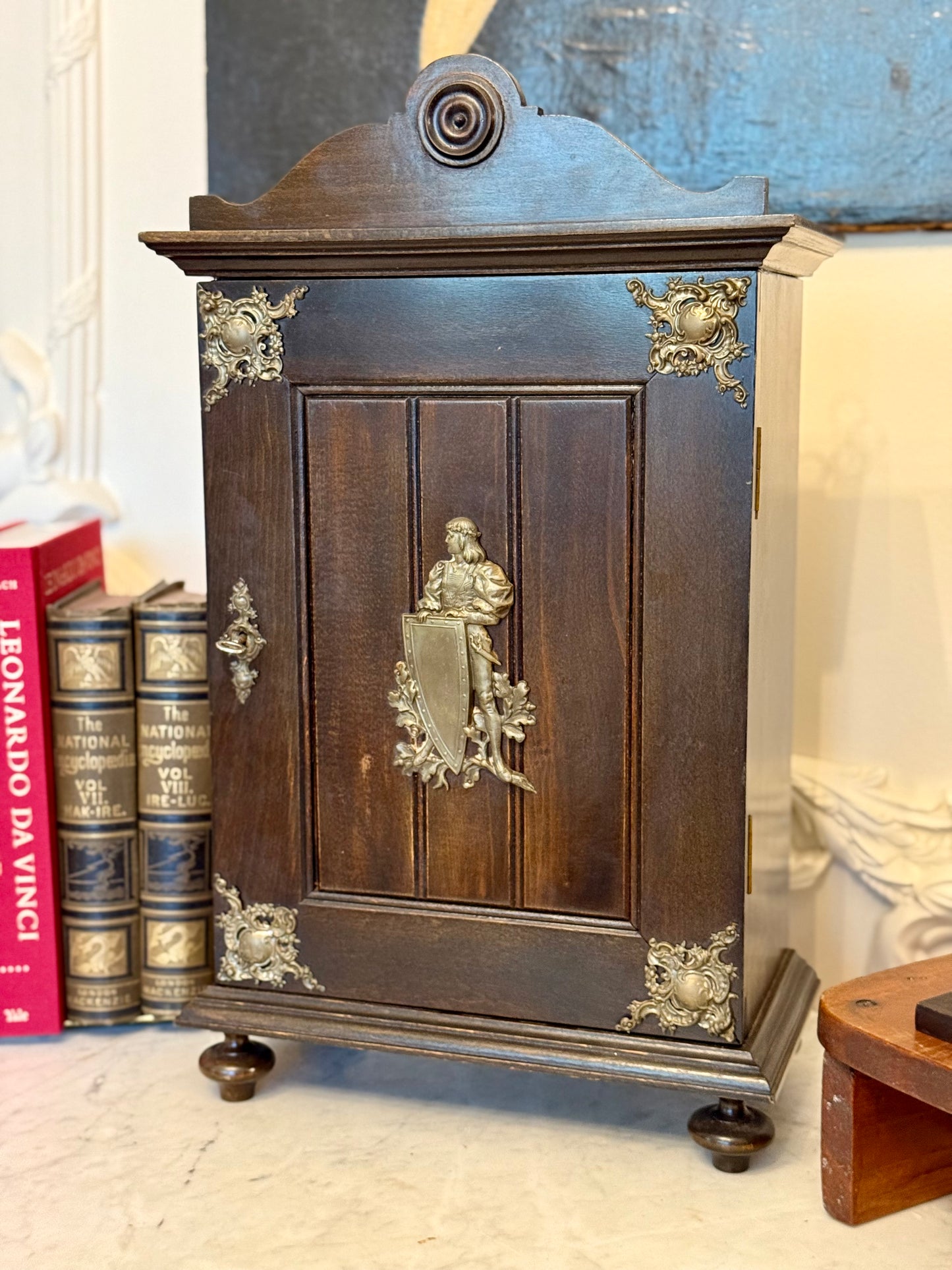 Antique Dutch or German Tobacco Cabinet | Knight Motif Wall Cabinet