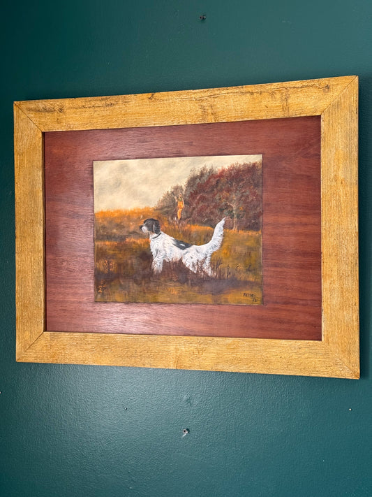 Vintage Sporting Dog Painting, Signed “Belle ’82,” Framed Hunting Scene