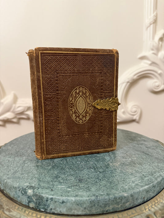 Antique Victorian Tooled Leather Photograph Album with Brass Clasp, c. 1870–1890