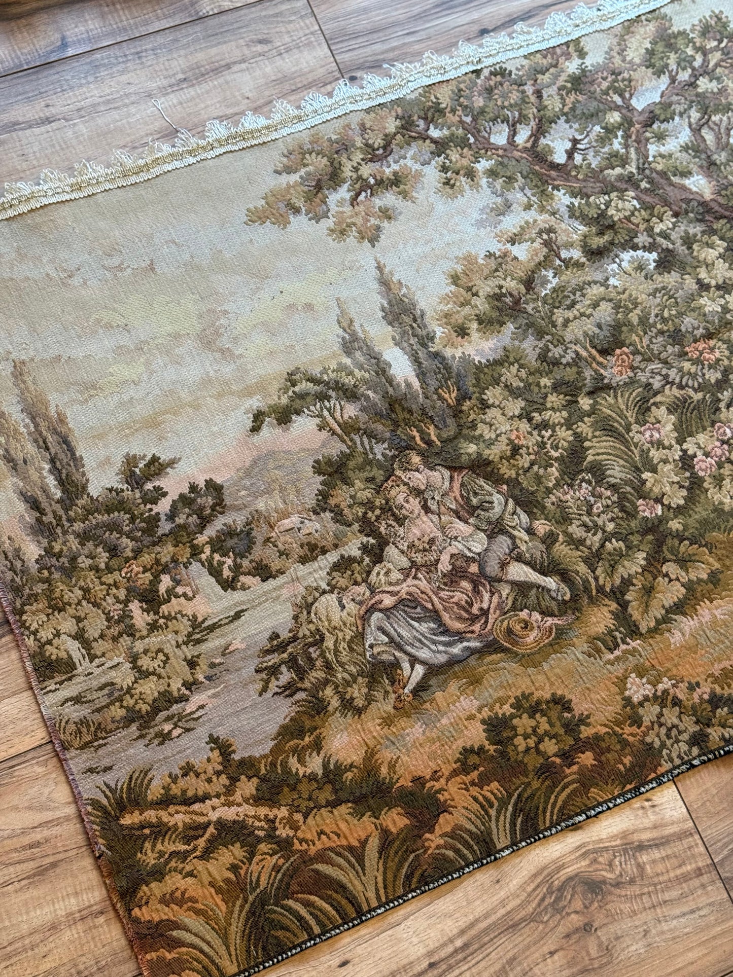 Large Vintage Pastoral Tapestry Wall Hanging, Verdure Style Landscape Textile