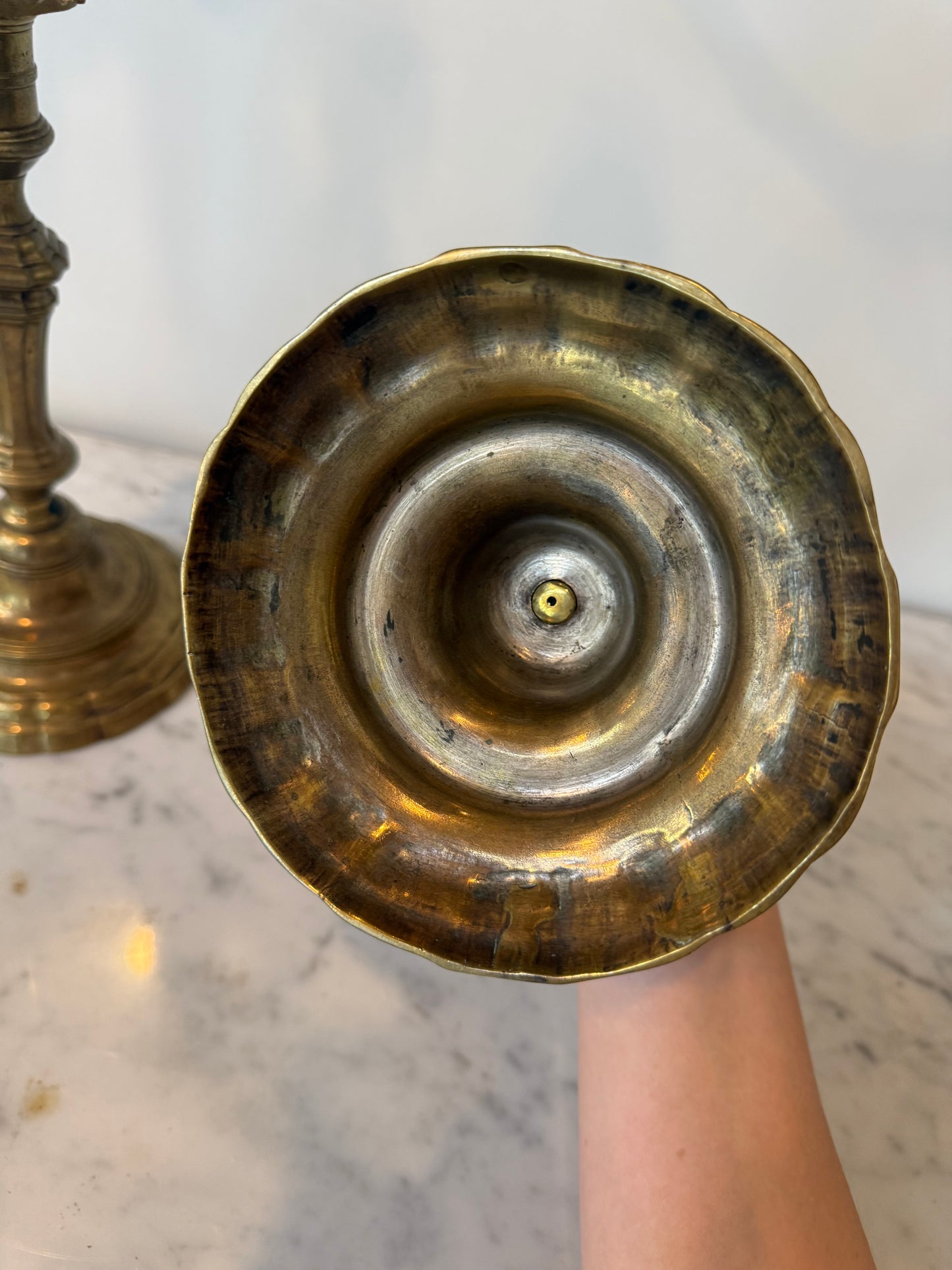 Pair of 18th Century French Louis XV Brass Candlesticks