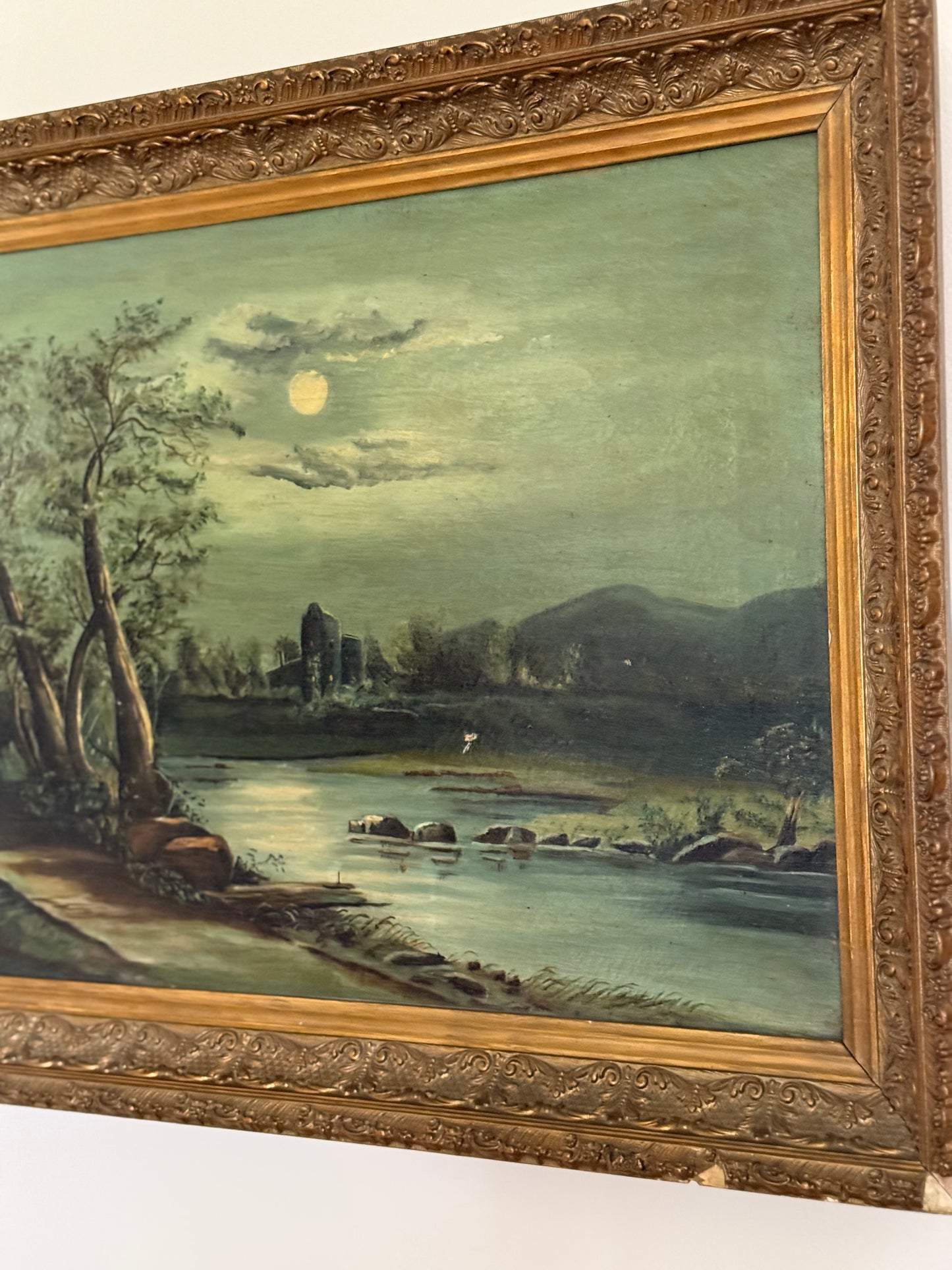 Moonlit American River Landscape – Hudson River School & Tonalist Influence (c.1880–1900)