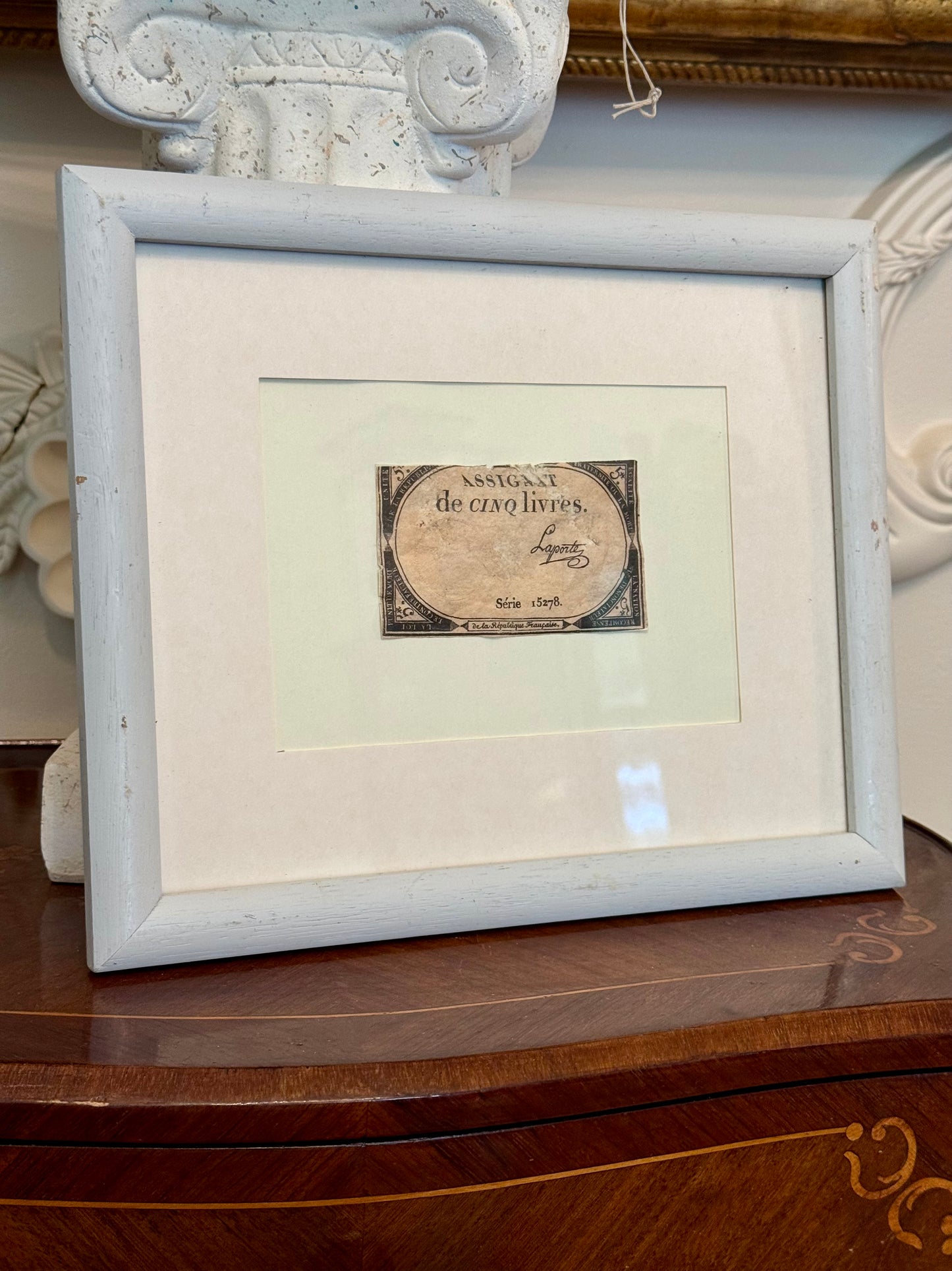 1793 French Revolution 5 Livres Assignat, Framed