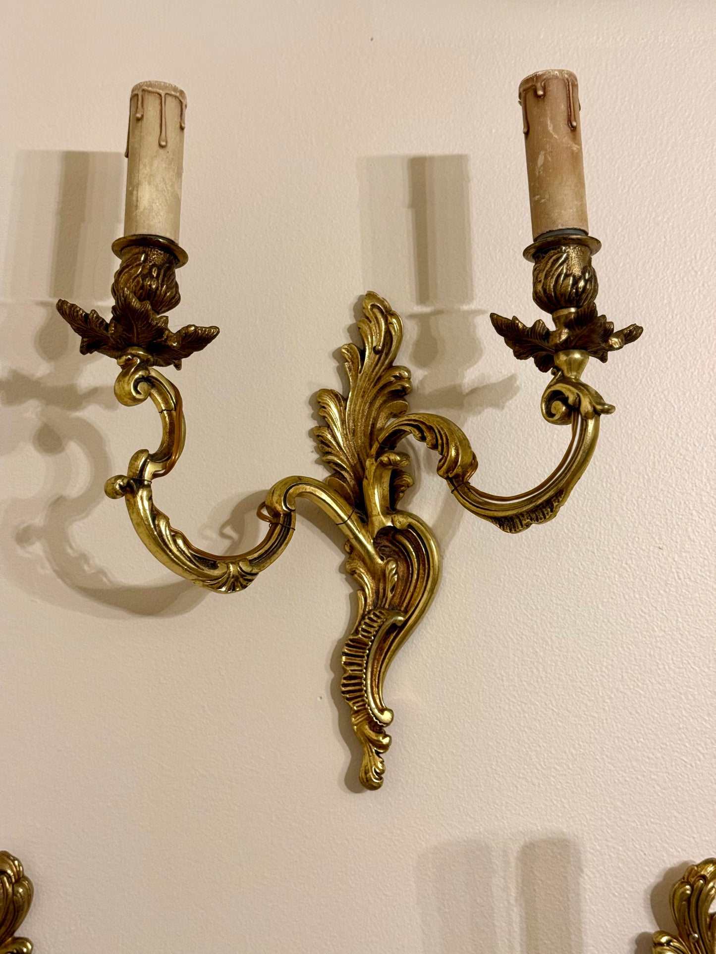 Mid-Century French Brass Rococo Revival Wall Sconces | Set of Three
