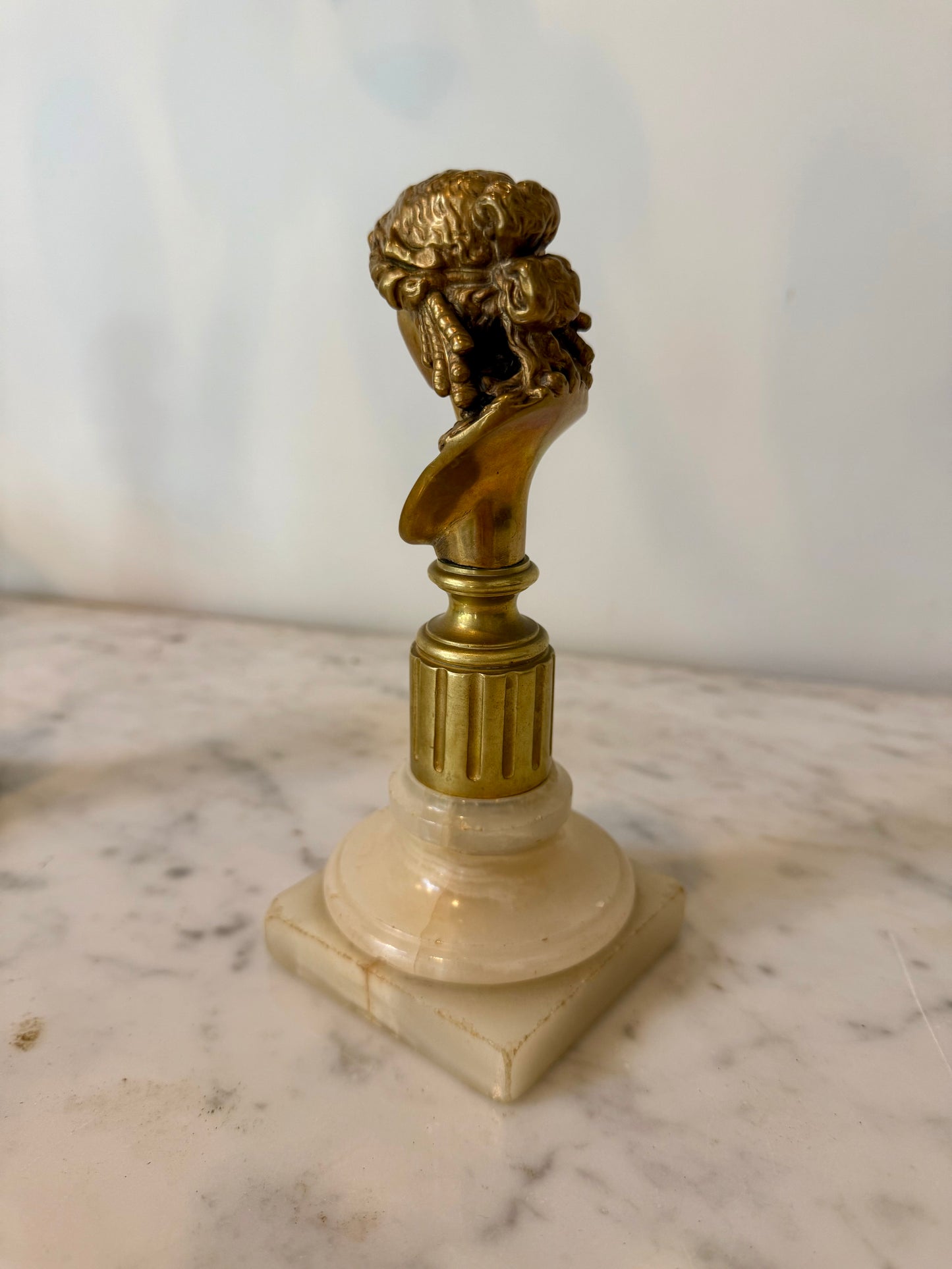Antique French Bronze Bust of Ariadne on Marble Plinth, Neo-Grec, 19th Century