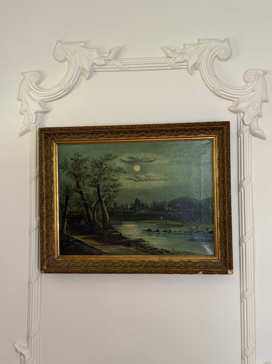 Moonlit American River Landscape – Hudson River School & Tonalist Influence (c.1880–1900)