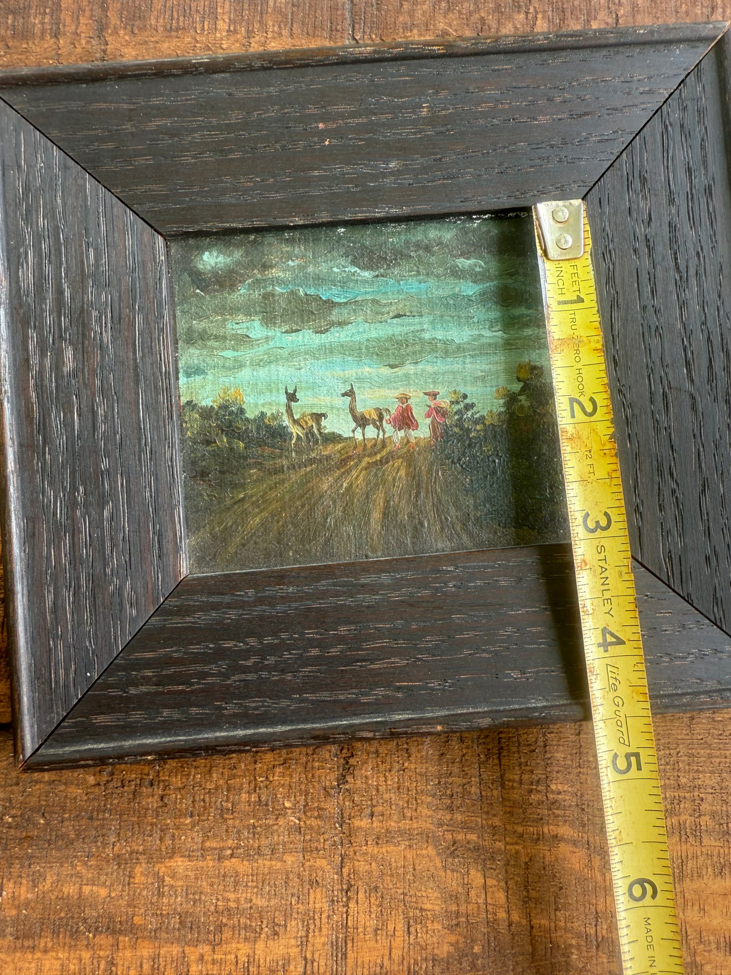 19th Century Wanamaker Collection Miniature Oil Painting – Figures with Llamas on a Country Path