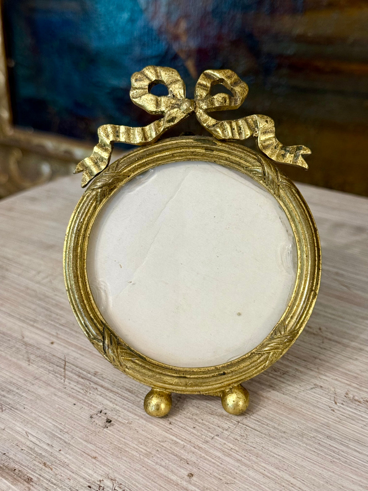 Vintage Brass Bow Top Miniature Picture Frame