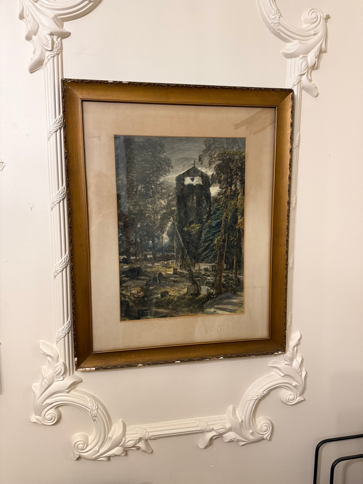 George Fotherly Hargitt, 1912 Antique Cemetery and Church Watercolor Landscape