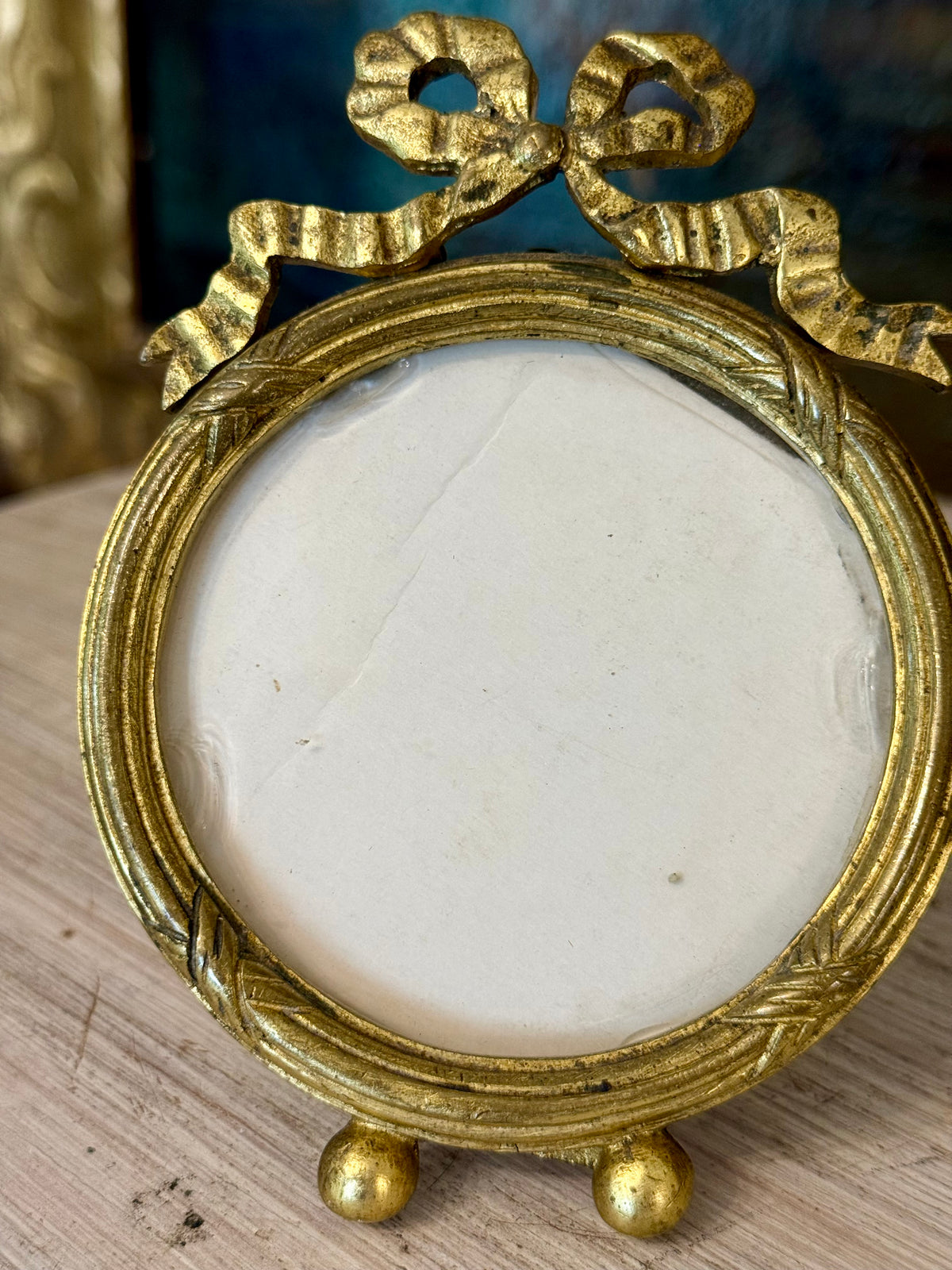 Vintage Brass Bow Top Miniature Picture Frame