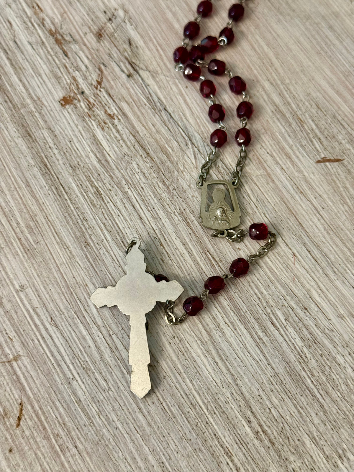 Vintage Deep Garnet Red Beaded Catholic Rosary