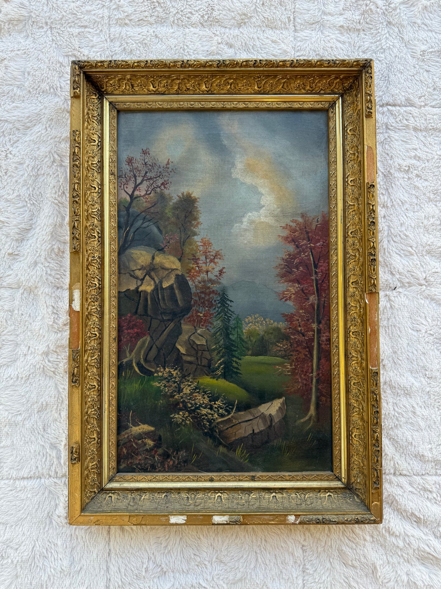 Antique American Autumn Landscape Oil Painting, c.1880–1900, Original Gilt Frame (J.L. Phelps, Rochester NY)