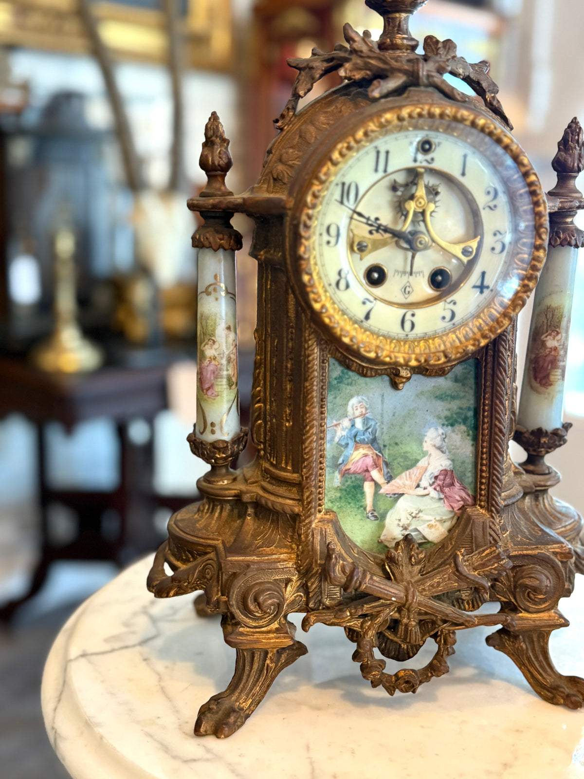Antique French Sèvres-Style Porcelain & Gilt Metal Mantel Clock, c. 1900