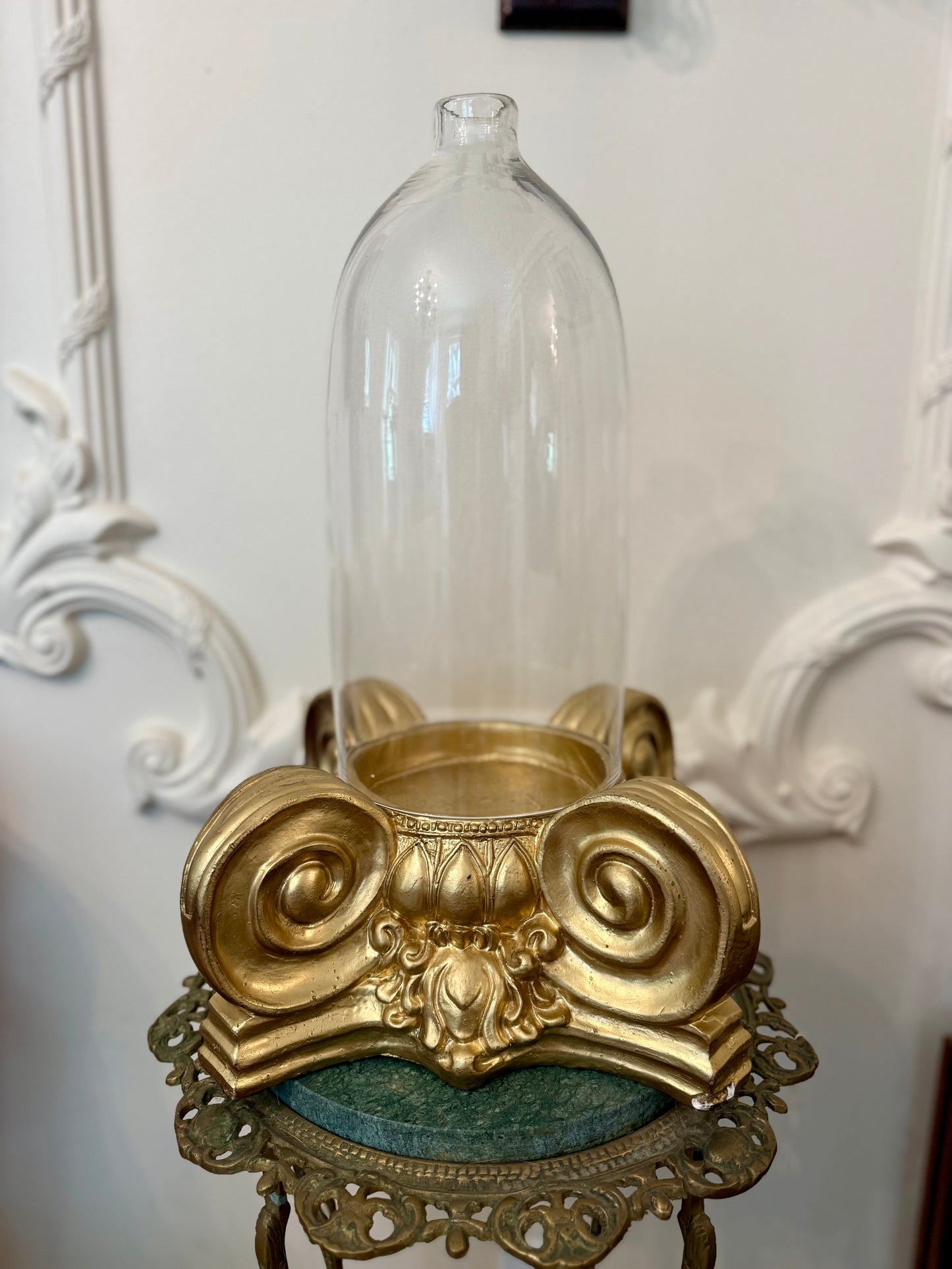 Architectural Ionic Capital with Handblown Glass Cloche