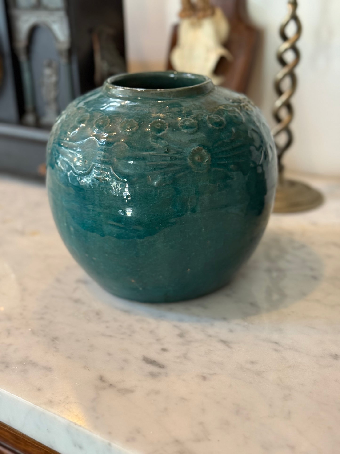 Early 20th Century Chinese Teal Glazed Pottery Jar