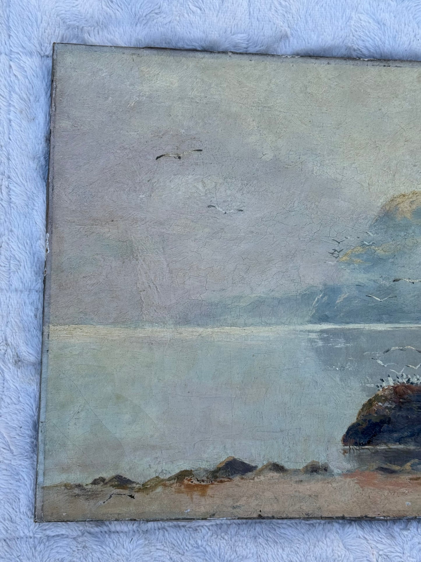 Antique 19th-Century Coastal Seascape Oil Painting by William H. Rumble | 20x30 Original Maritime Landscape