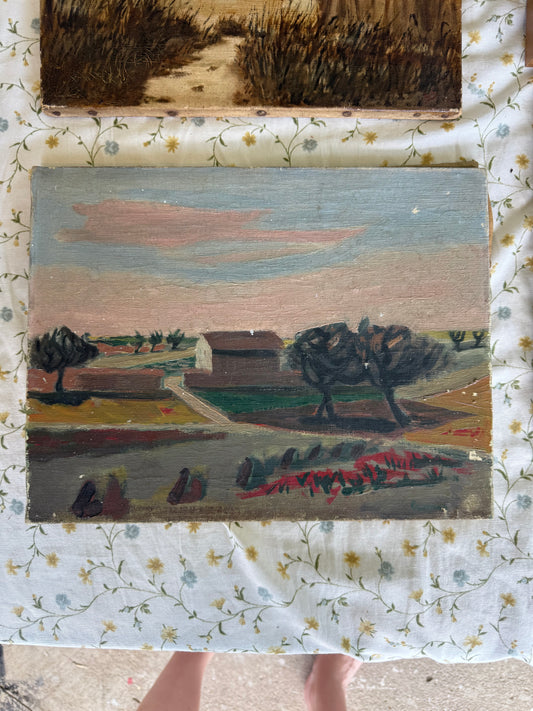 Southern Farm Landscape – Regionalist Oil on Canvas Panel, Early  20th Century