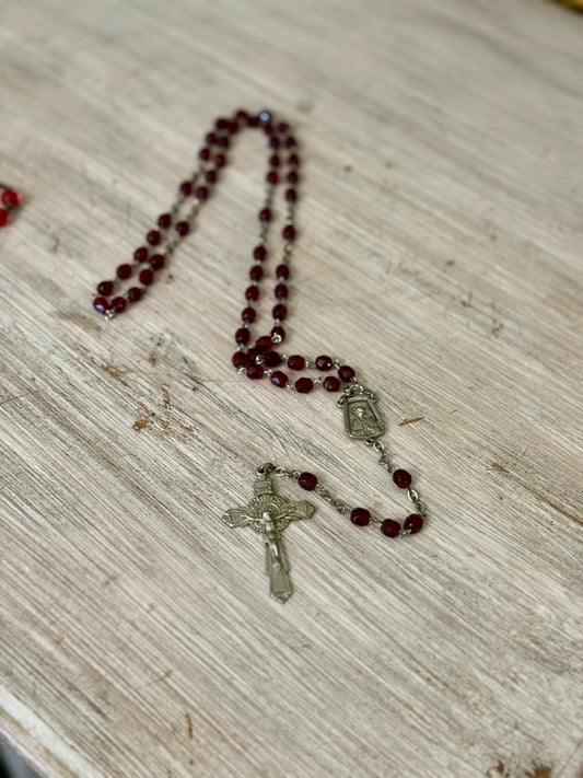 Vintage Deep Garnet Red Beaded Catholic Rosary