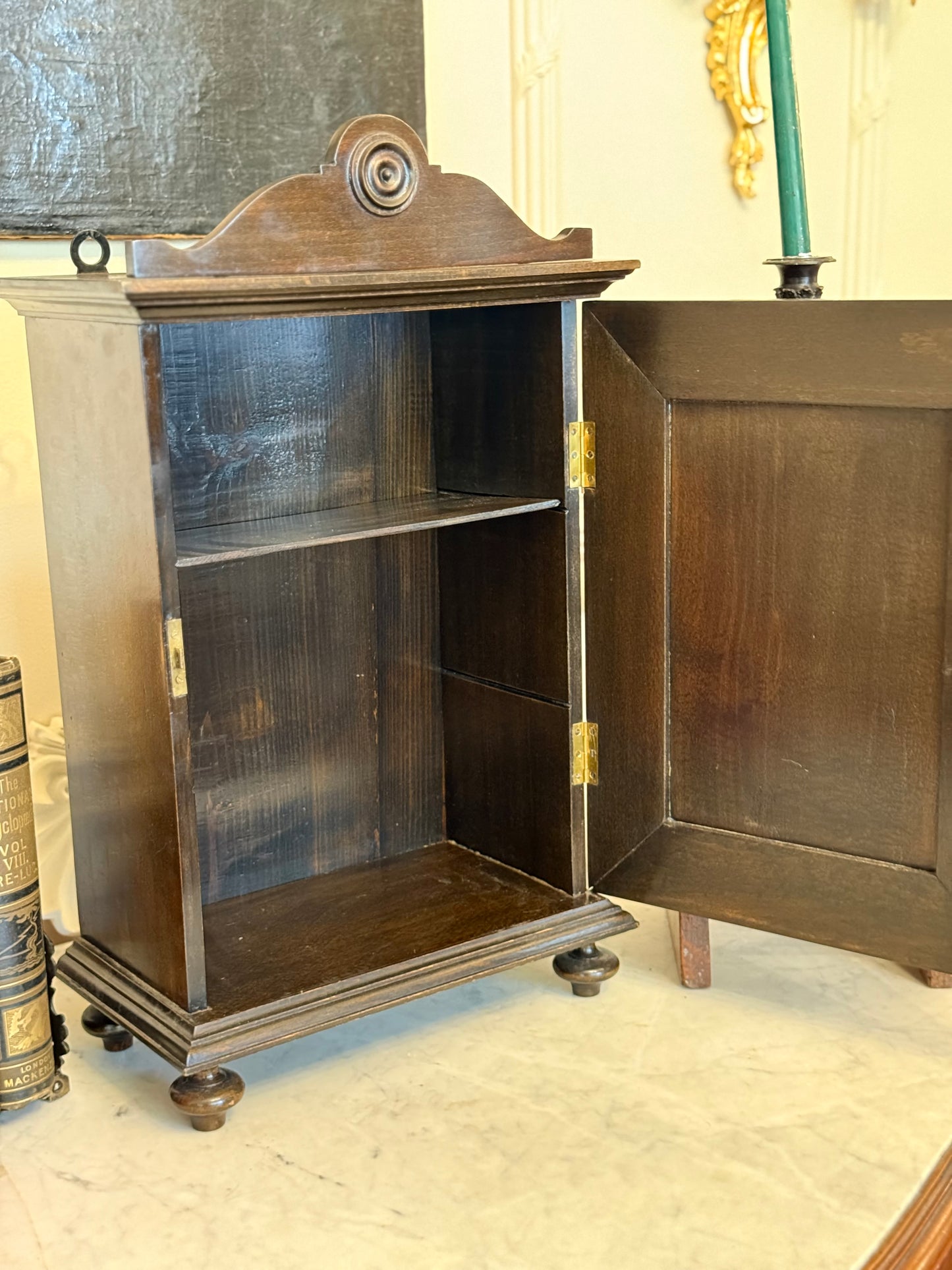 Antique Dutch or German Tobacco Cabinet | Knight Motif Wall Cabinet