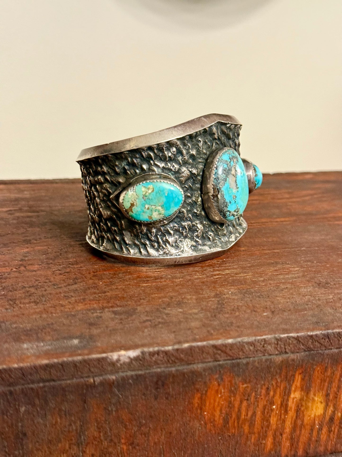 Navajo Sterling Silver Three-Stone Turquoise Cuff Bracelet