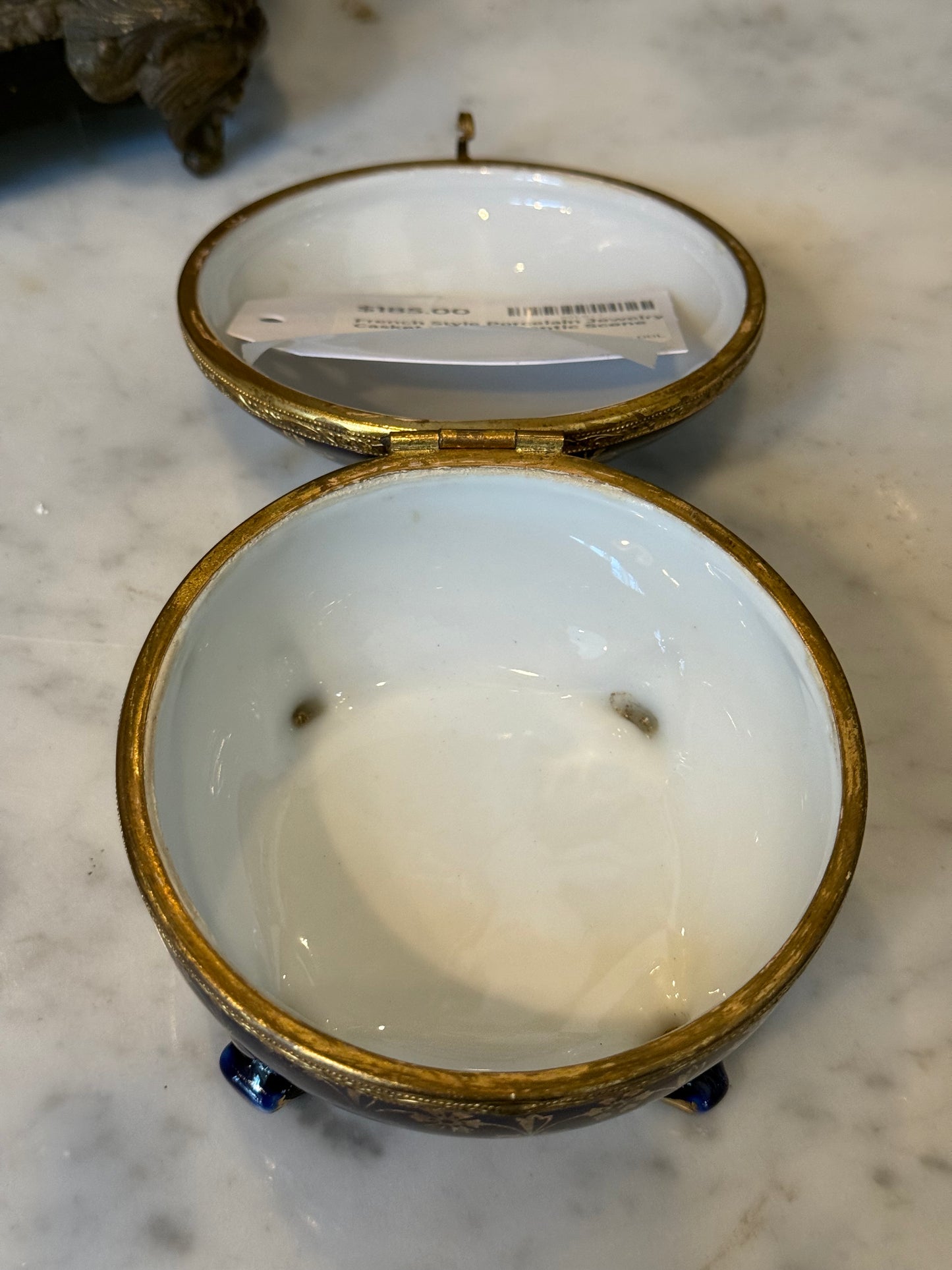 French Limoges-Style Cobalt Porcelain & Gilt-Metal Casket Box