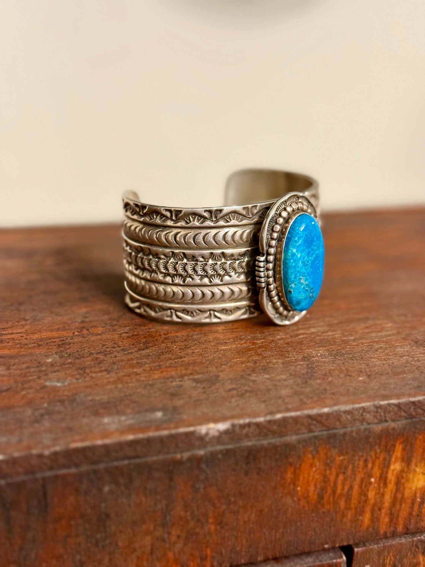 Arnold Blackgoat Signed Navajo Sterling Silver & Turquoise Cuff Bracelet