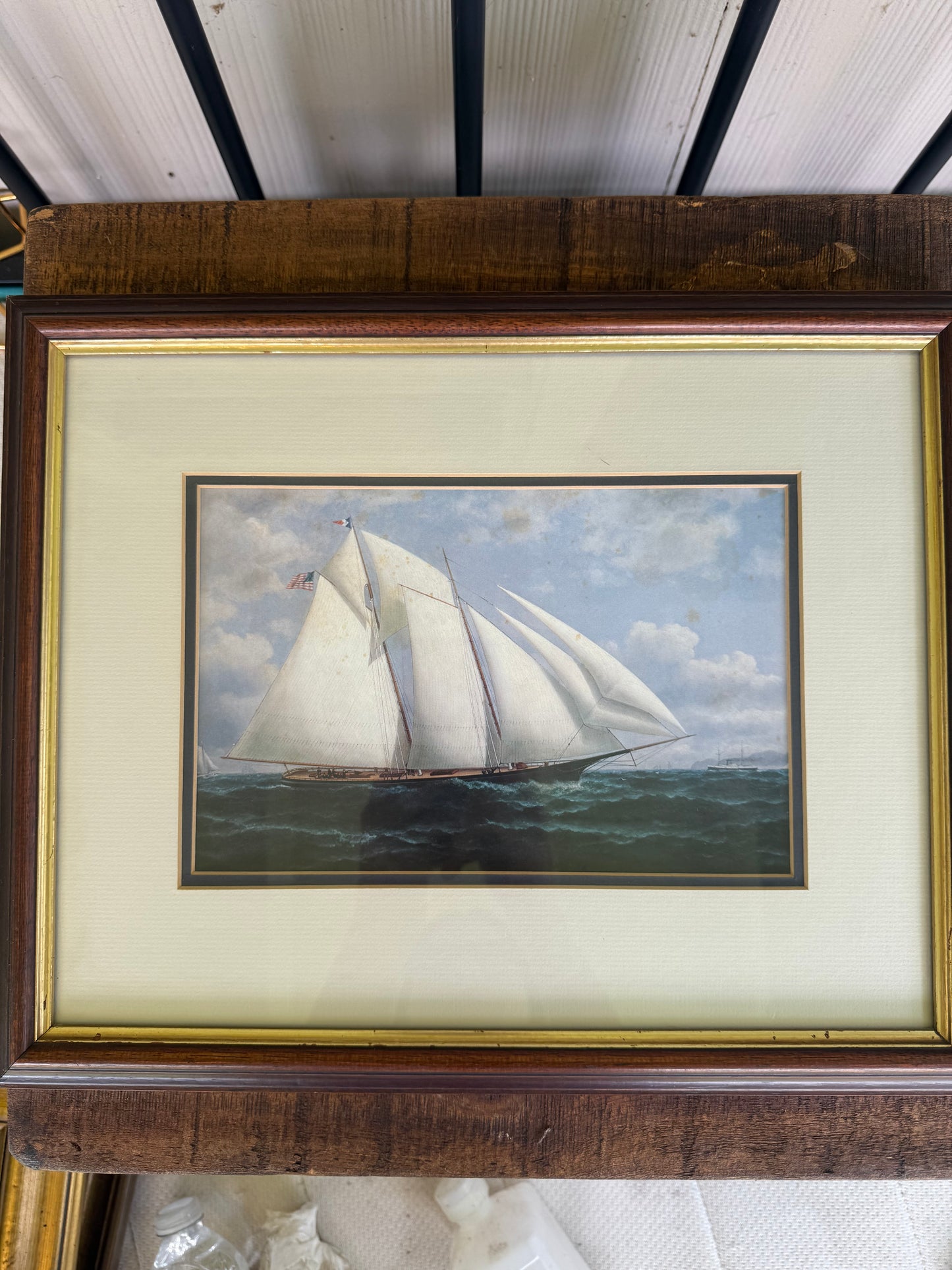 Sailing Yacht Chromolithograph, Framed Maritime Scene