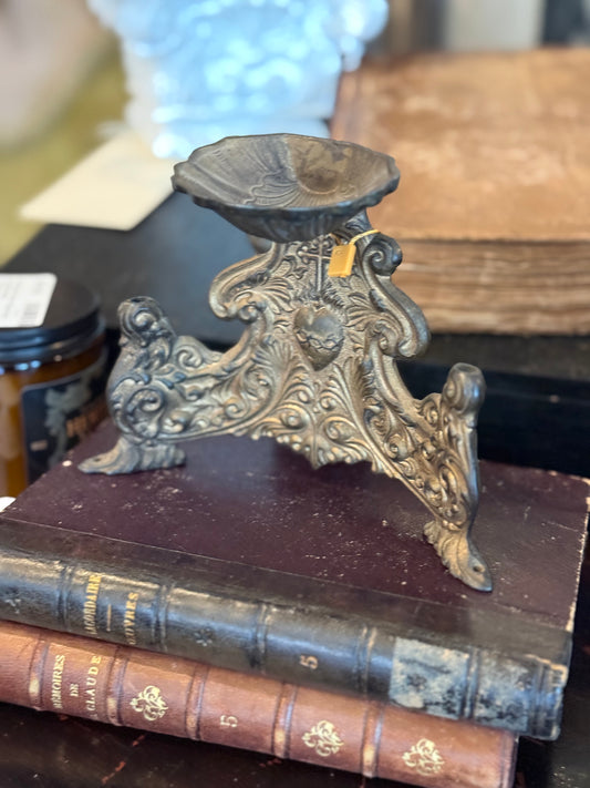 Antique Gothic Revival Cast Metal Holy Water Font