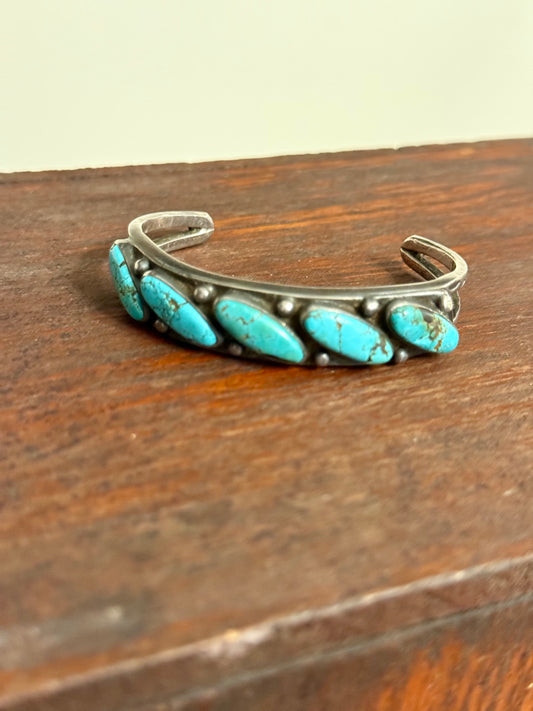 Vintage Navajo Five-Stone Turquoise Row Cuff Bracelet