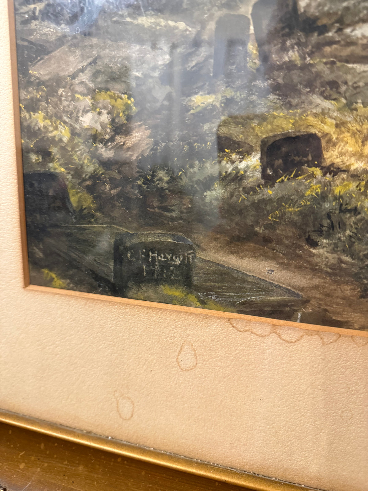 George Fotherly Hargitt, 1912 Antique Cemetery and Church Watercolor Landscape