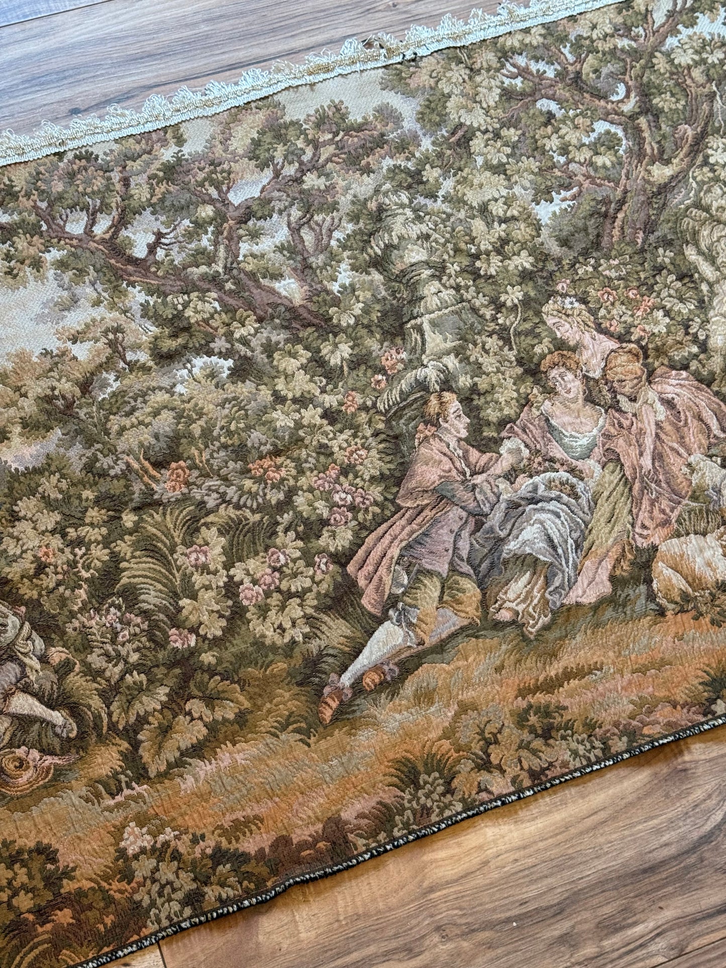 Large Vintage Pastoral Tapestry Wall Hanging, Verdure Style Landscape Textile