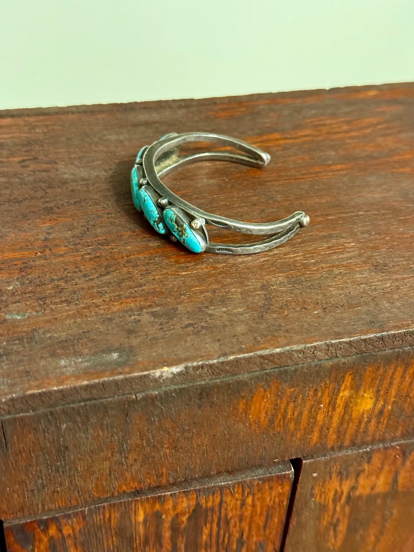 Vintage Navajo Five-Stone Turquoise Row Cuff Bracelet