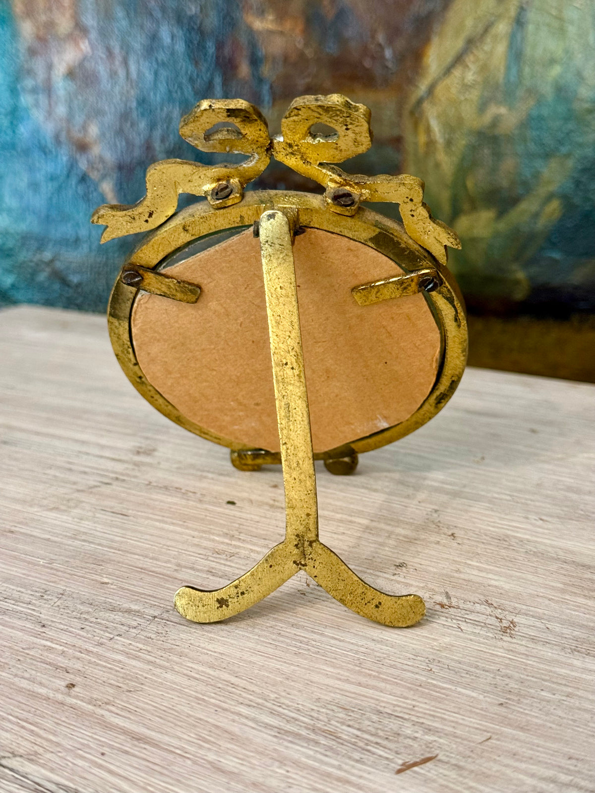 Vintage Brass Bow Top Miniature Picture Frame