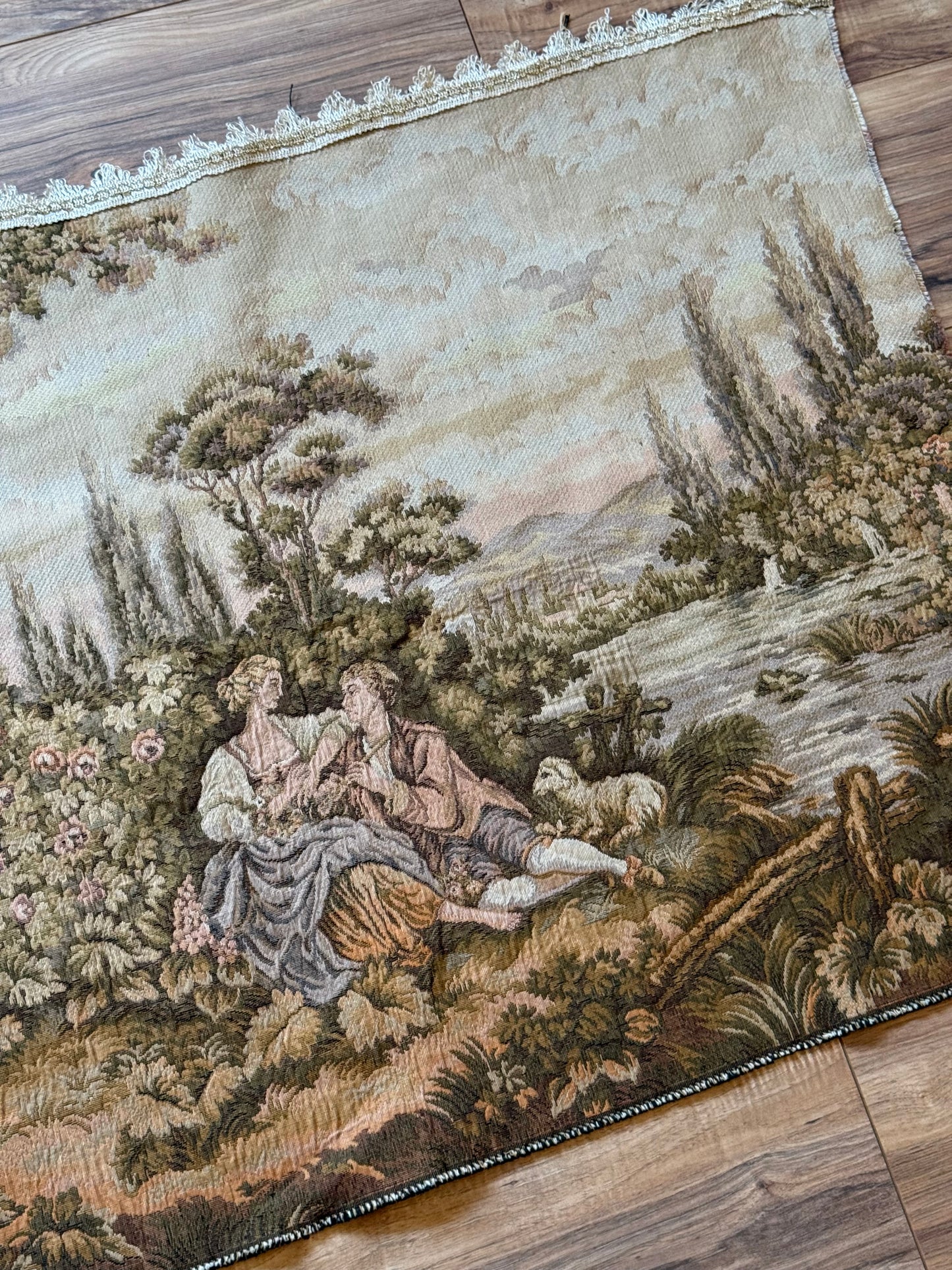 Large Vintage Pastoral Tapestry Wall Hanging, Verdure Style Landscape Textile