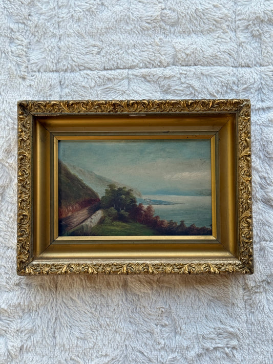 Aberdovey, Wales – Early 20th-Century Coastal Landscape
Oil on Academy Board, c. 1900–1920 | Gilt Frame | 6″ × 9.5″ (Art) | 9.5″ × 13″ (Frame)