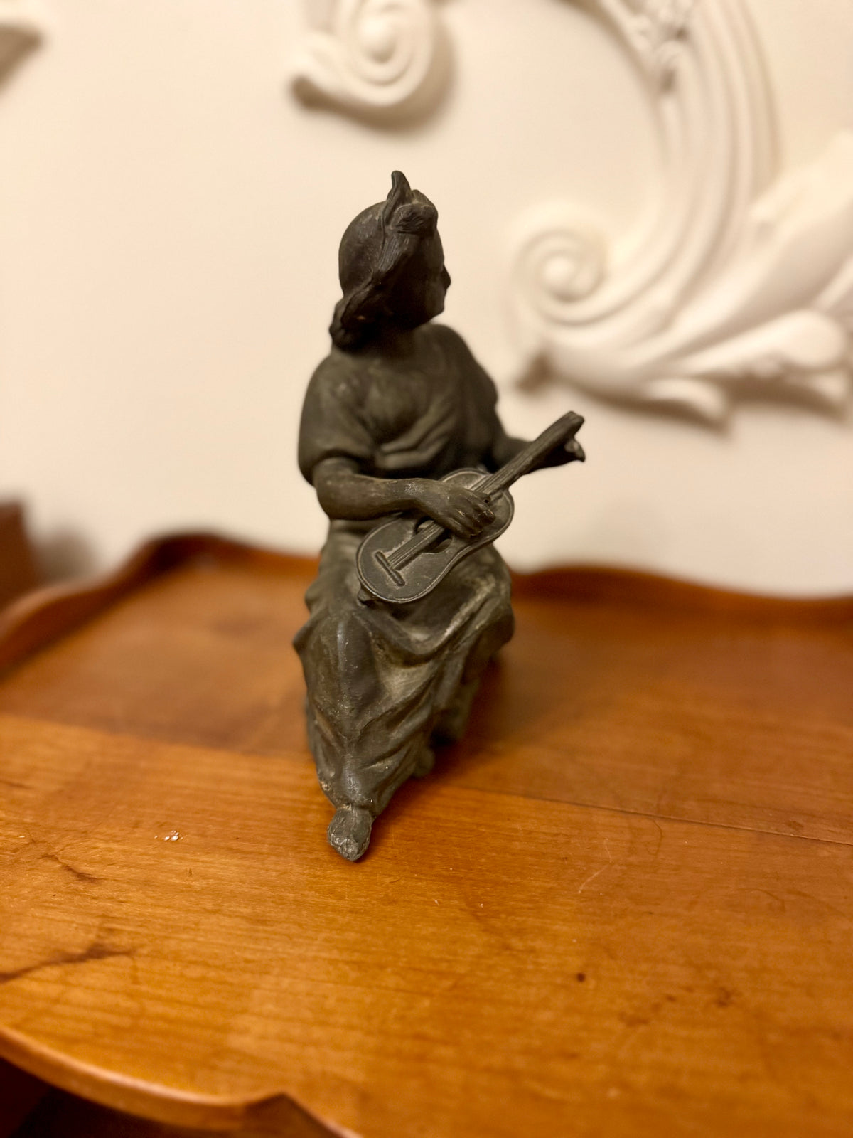 Antique Spelter Allegorical Female Musician Figure, Circa 1900