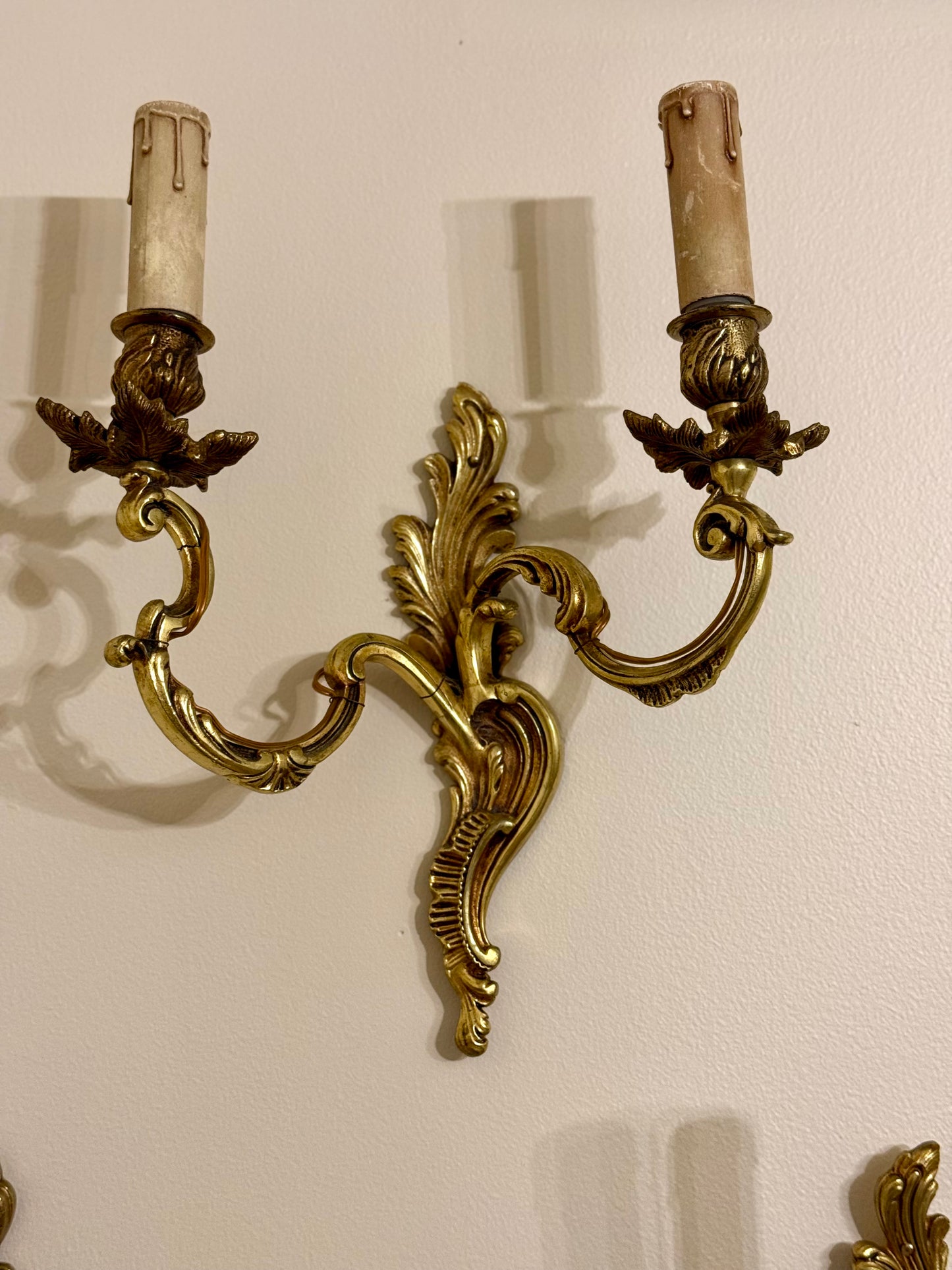 Mid-Century French Brass Rococo Revival Wall Sconces | Set of Three