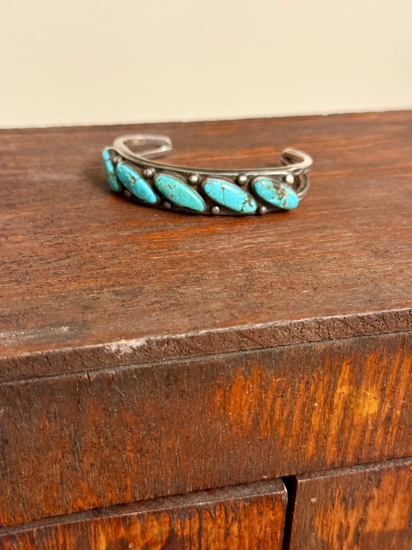 Vintage Navajo Five-Stone Turquoise Row Cuff Bracelet