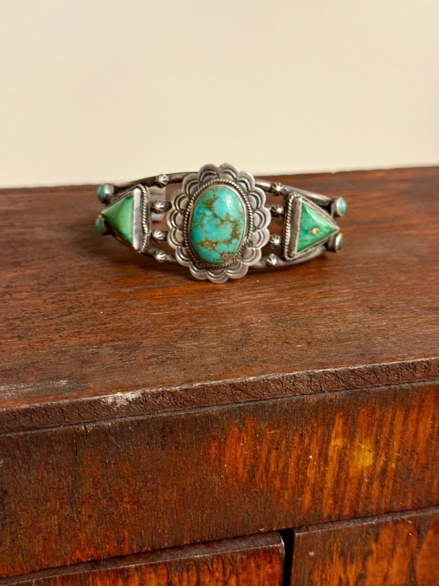 Vintage Navajo Multi-Stone Turquoise Sterling Silver Cuff Bracelet
