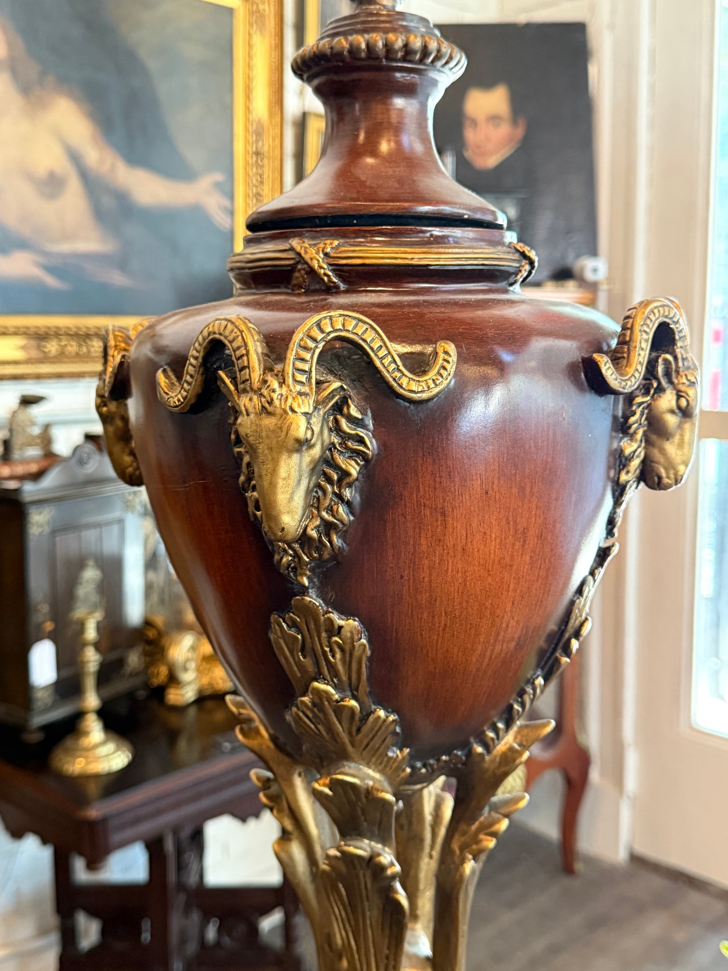 Monumental Neoclassical Ram’s Head Decorative Urn