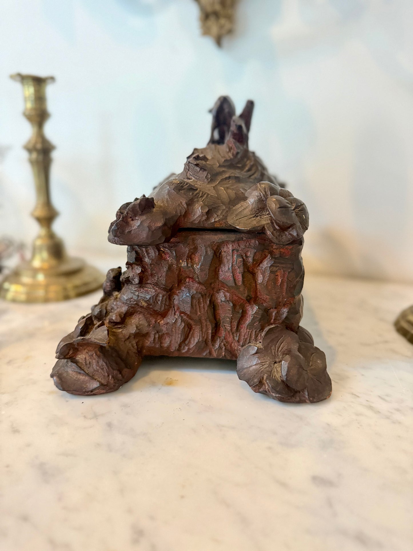 Antique Black Forest Carved Hunt Scene Box with Dog Scene