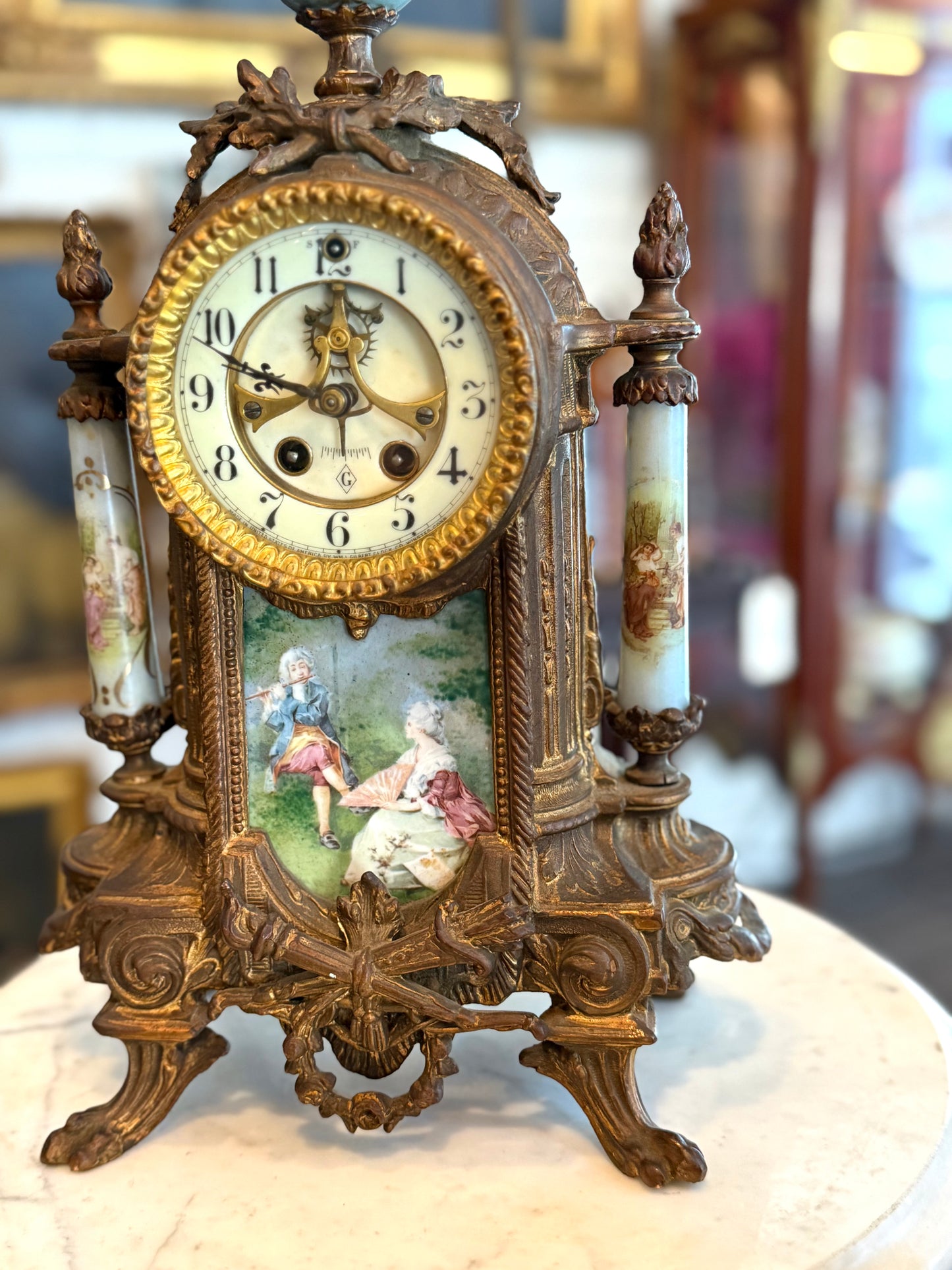 Antique French Sèvres-Style Porcelain & Gilt Metal Mantel Clock, c. 1900