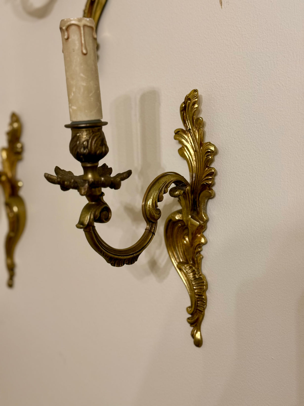 Mid-Century French Brass Rococo Revival Wall Sconces | Set of Three