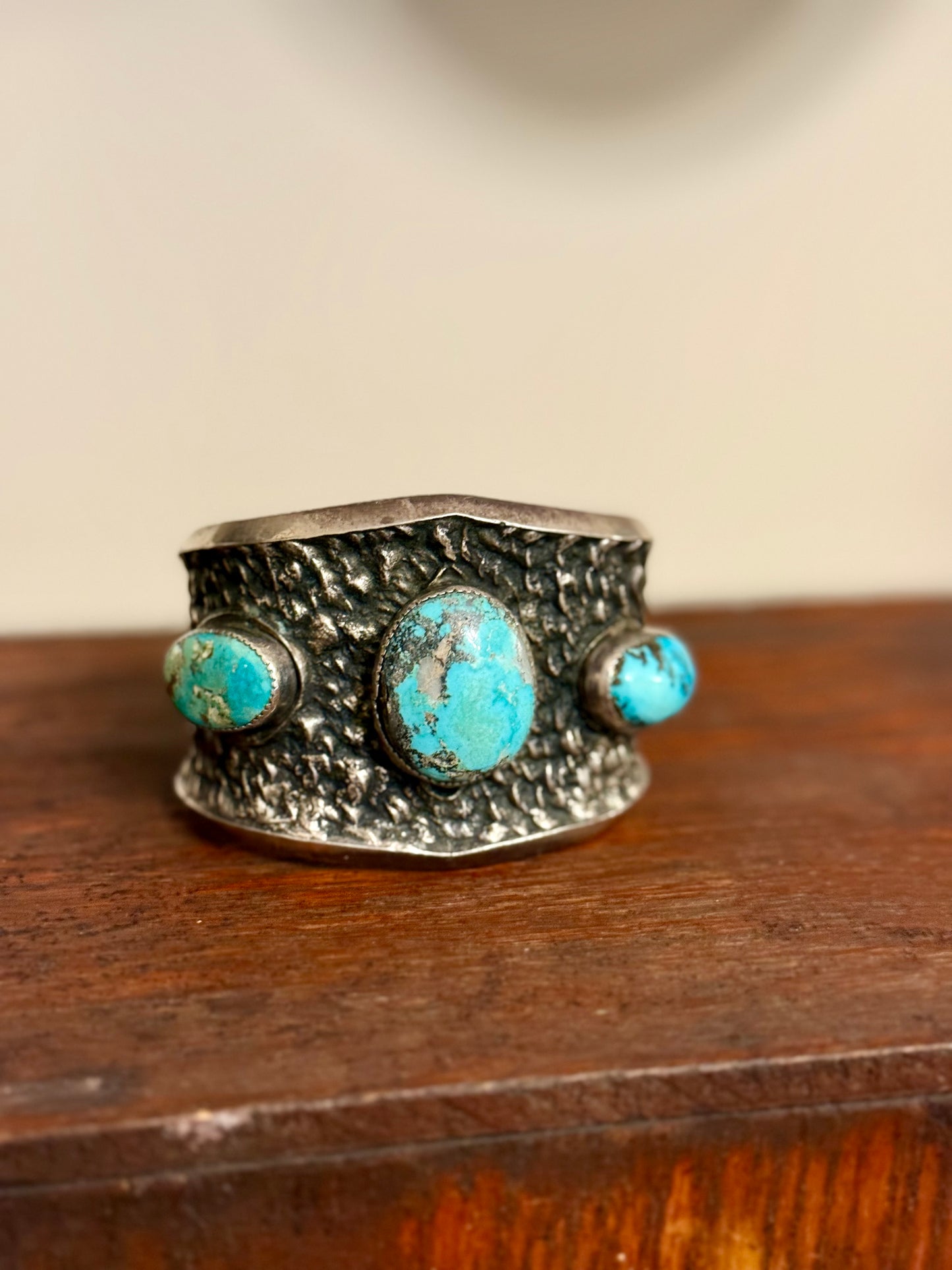 Navajo Sterling Silver Three-Stone Turquoise Cuff Bracelet